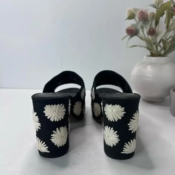 Kate Spade Ibiza Pom Pom Floral Platform Sandal Black/White Women's 7B - Picture 4 of 11